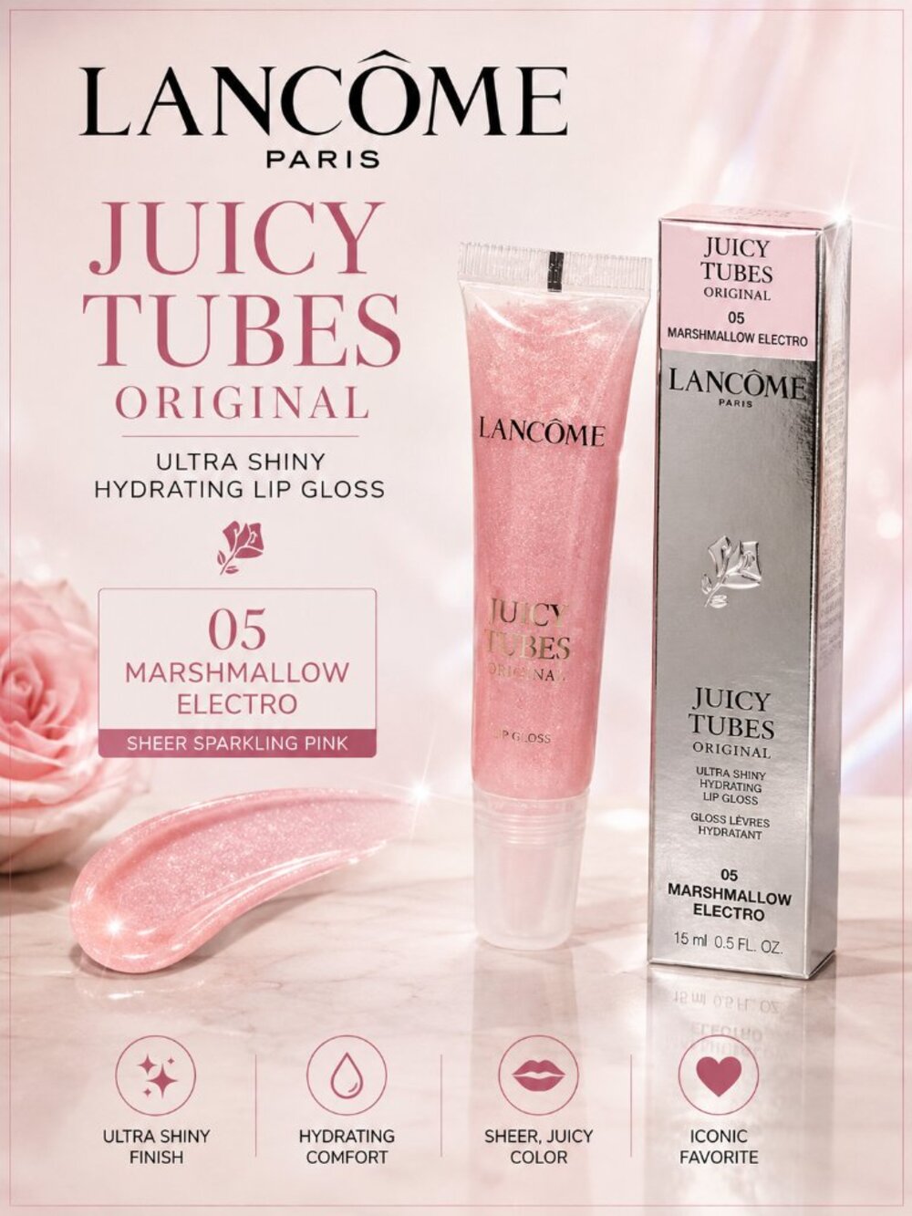 Lancome Juicy Tubes Original 05 Marshmallow Electro Pink Lip Gloss 15mL NIB